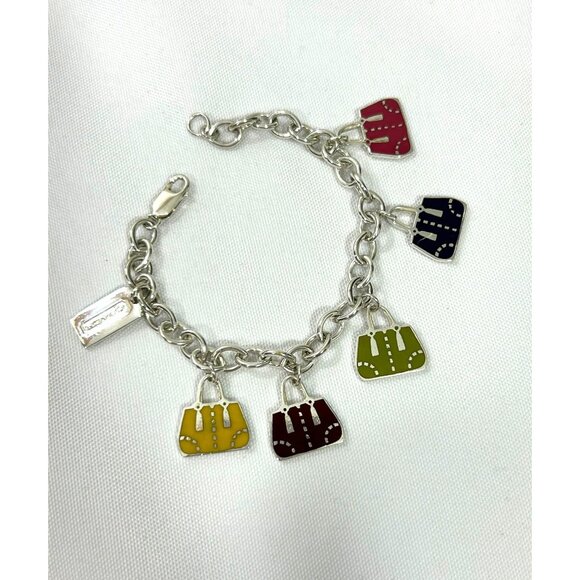 Coach Charm Bracelet Purses Sterling Silver .925 Vtg Multicolored Enamel 7.5” - Picture 14 of 17